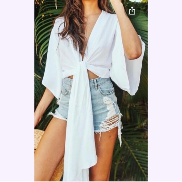 XIX Palms: White Sands Kimono tie top - Picture 2 of 4